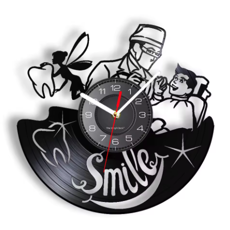 Horloge Murale Vinyle Silencieuse 30 cm Motif Dentiste — 8 Modèles