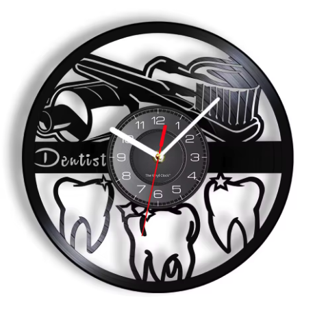 Horloge Murale Vinyle Silencieuse 30 cm Motif Dentiste — 8 Modèles