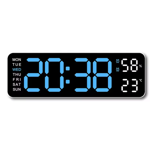 Horloge Murale Numérique LED 22,8cm Température Hygrométrie 10 Modèles