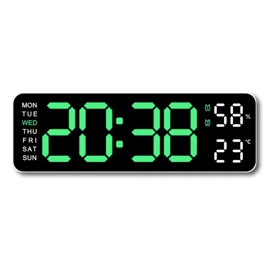 Horloge Murale Numérique LED 22,8cm Température Hygrométrie 10 Modèles
