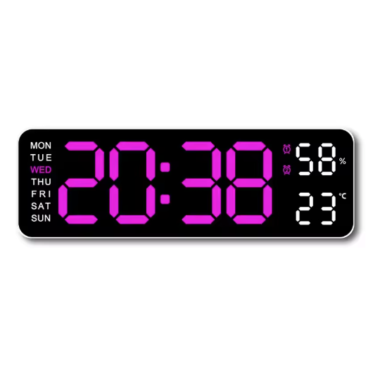 Horloge Murale Numérique LED 22,8cm Température Hygrométrie 10 Modèles