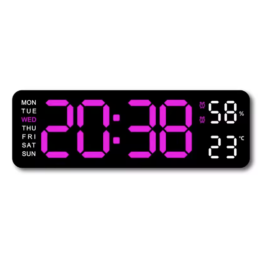 Horloge Murale Numérique LED 22,8cm Température Hygrométrie 10 Modèles