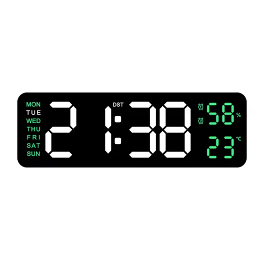 Horloge Murale Numérique LED 22,8cm Température Hygrométrie 10 Modèles