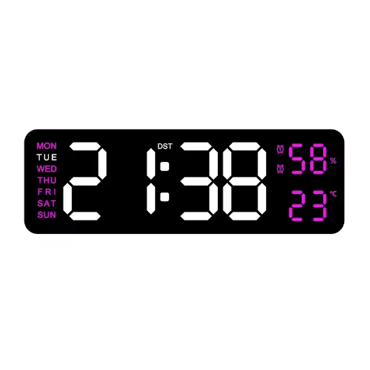 Horloge Murale Numérique LED 22,8cm Température Hygrométrie 10 Modèles