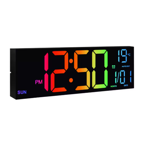 Horloge Murale Numérique LED RGB 41cm 9 Couleurs Double Alarme 2 Modèles