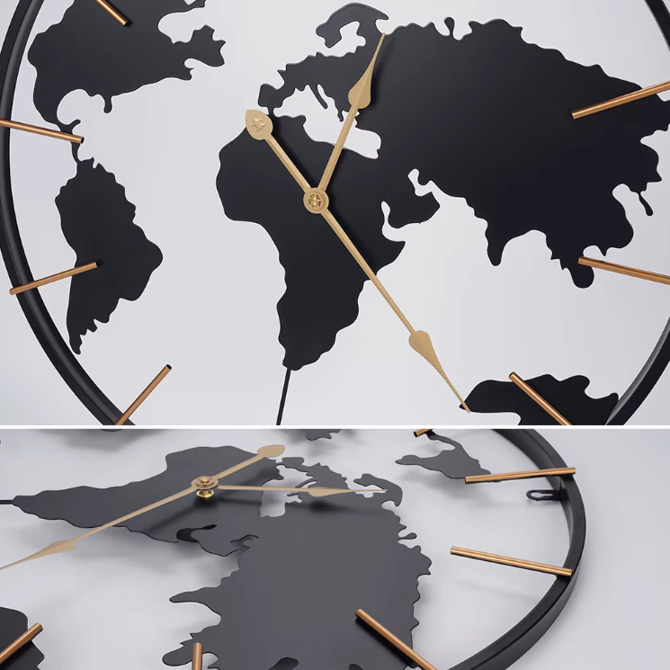 Horloge Murale Métal Carte du Monde 60cm Mécanisme Silencieux