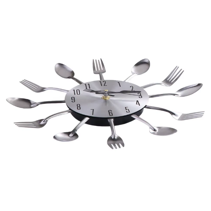 Horloge Murale Cuisine Couverts Métal Silencieuse – 32 cm