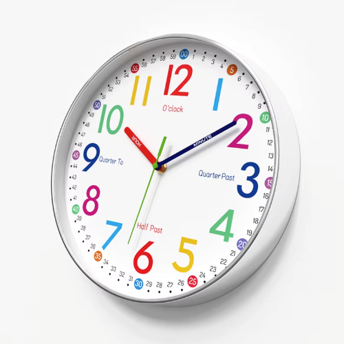 Horloge Murale Enfant Apprentissage Chiffres Colorés 20–30 cm Quartz Silencieux