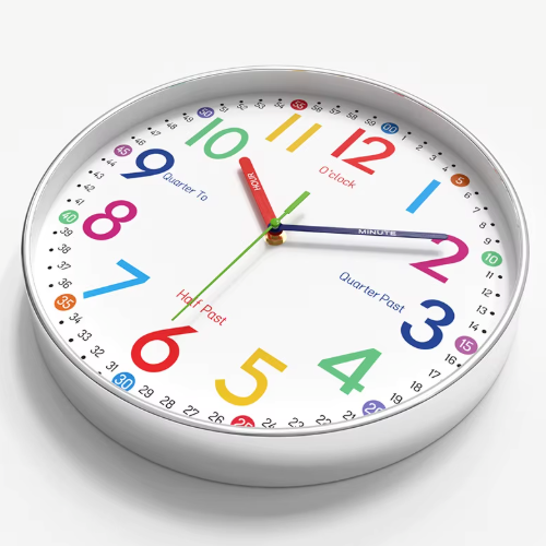 Horloge Murale Enfant Apprentissage Chiffres Colorés 20–30 cm Quartz Silencieux
