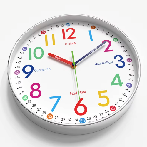 Horloge Murale Enfant Apprentissage Chiffres Colorés 20–30 cm Quartz Silencieux