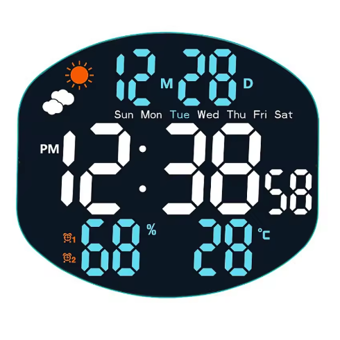 Horloge Murale Numérique LED 25,6cm Capteur Météo Télécommande 4 Modèles