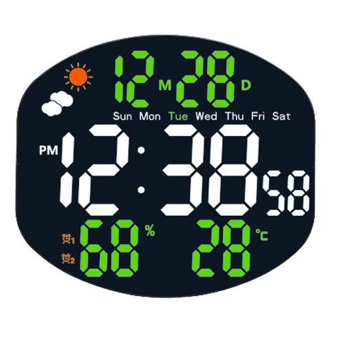 Horloge Murale Numérique LED 25,6cm Capteur Météo Télécommande 4 Modèles