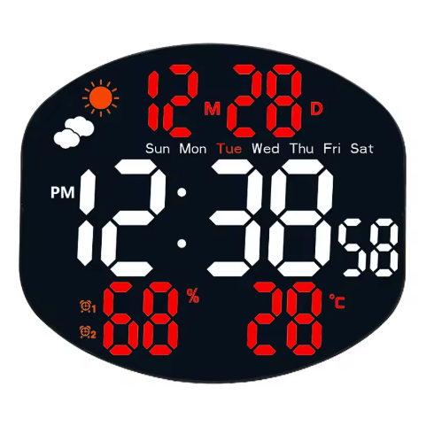 Horloge Murale Numérique LED 25,6cm Capteur Météo Télécommande 4 Modèles