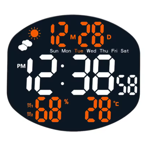 Horloge Murale Numérique LED 25,6cm Capteur Météo Télécommande 4 Modèles