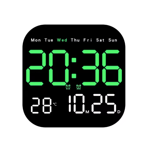 Horloge Murale Numérique LED 18,5cm Carrée Température Date 2 Modèles