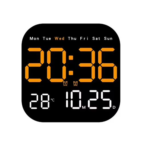 Horloge Murale Numérique LED 18,5cm Carrée Température Date 2 Modèles