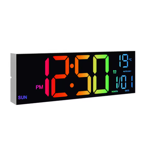 Horloge Murale Numérique LED RGB 41cm 9 Couleurs Double Alarme 2 Modèles