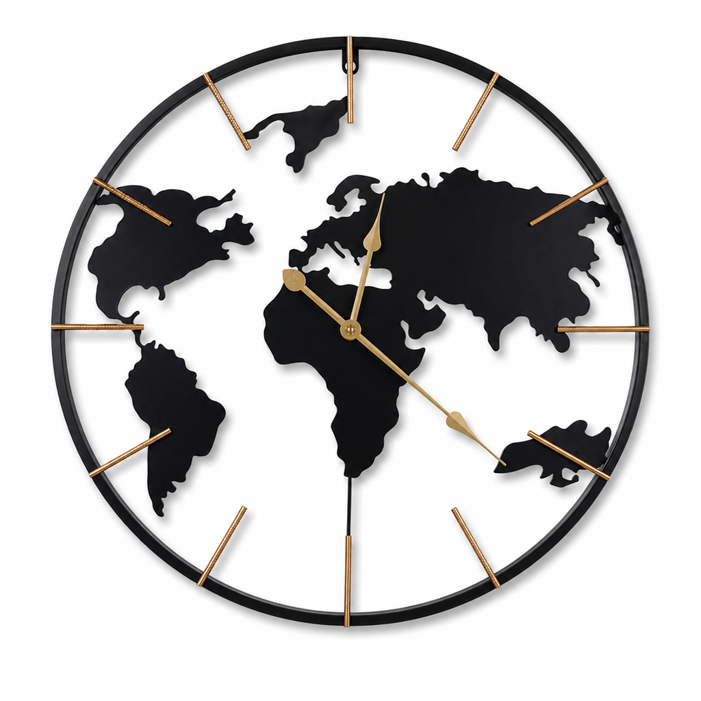 Horloge Murale Métal Carte du Monde 60cm Mécanisme Silencieux