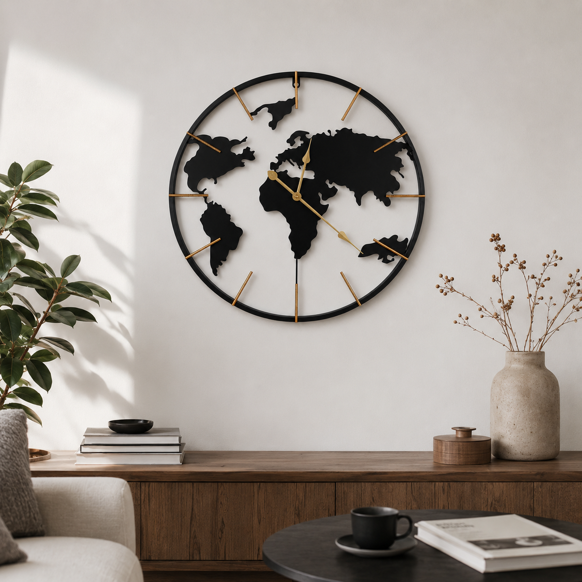 Horloge Murale Métal Carte du Monde 60cm Mécanisme Silencieux