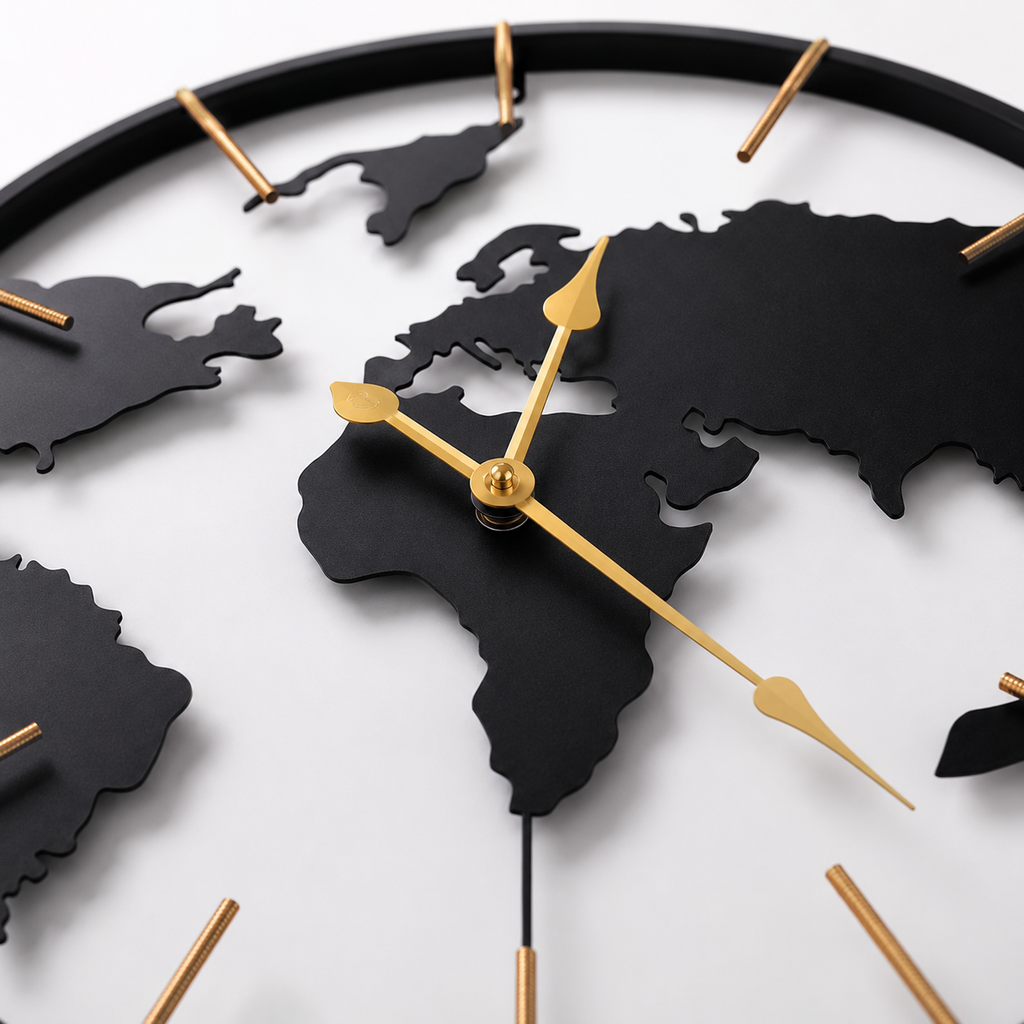 Horloge Murale Métal Carte du Monde 60cm Mécanisme Silencieux