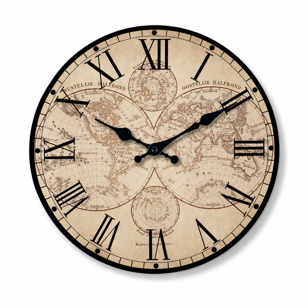 Horloge Murale Carte du Monde Bois Silencieuse – 25, 30, 35, 40 cm