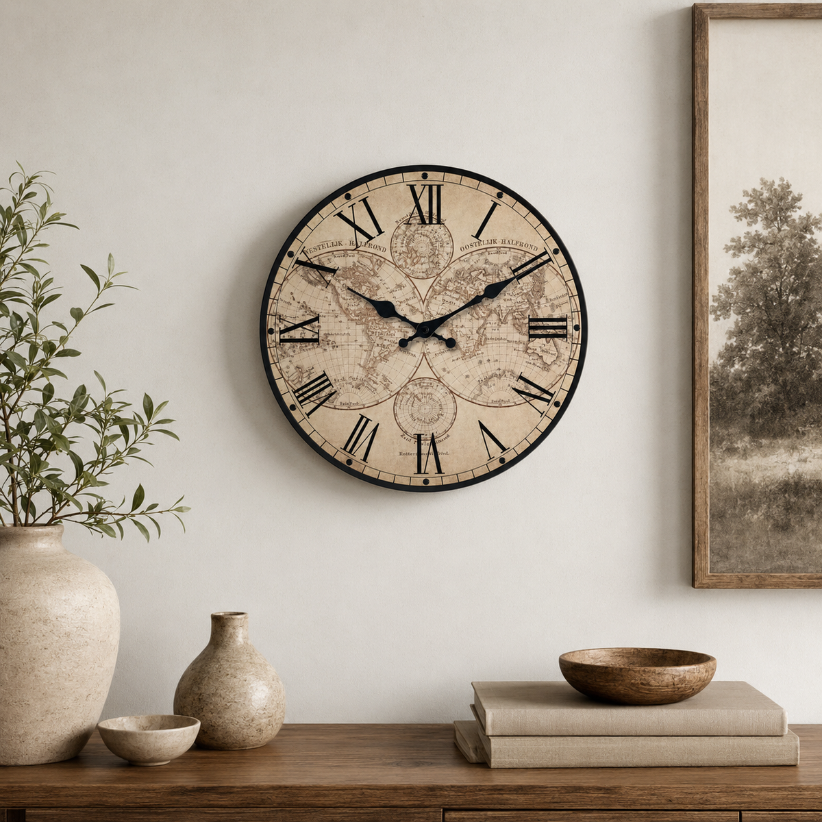 Horloge Murale Carte du Monde Bois Silencieuse – 25, 30, 35, 40 cm