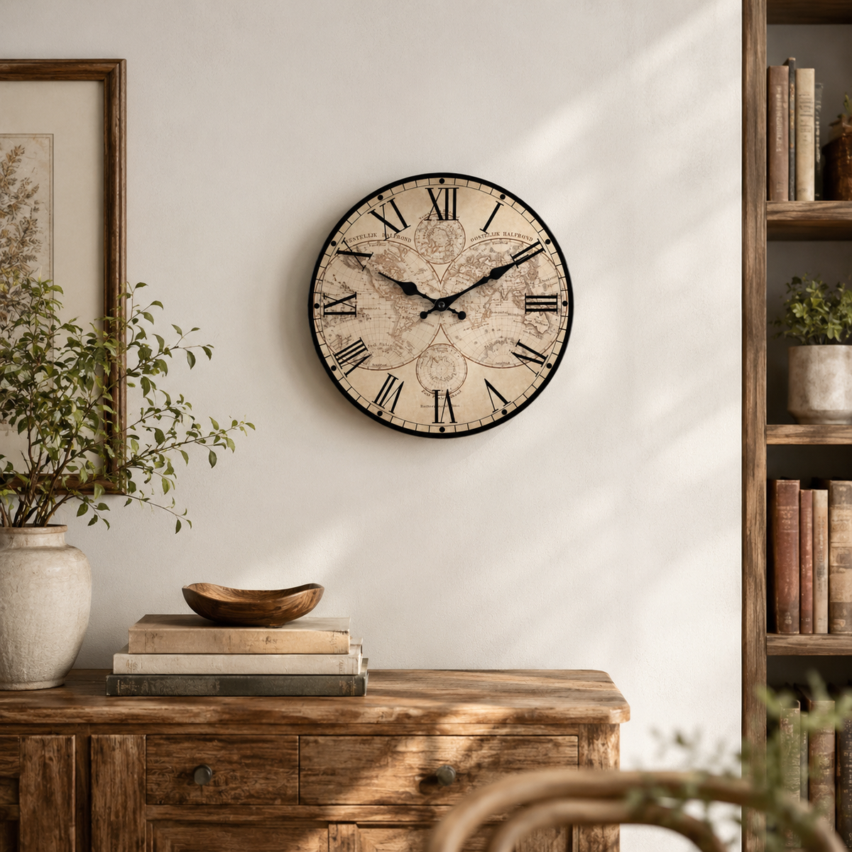 Horloge Murale Carte du Monde Bois Silencieuse – 25, 30, 35, 40 cm