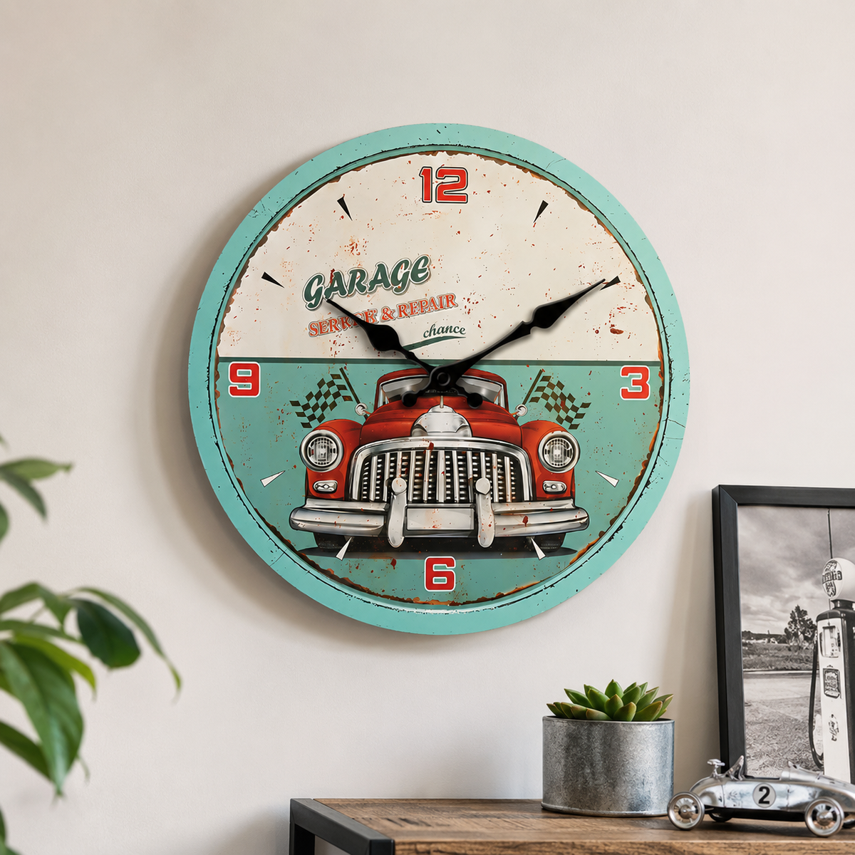 Horloge Murale Rétro Garage Bois Silencieuse – 25, 30, 35, 40 cm