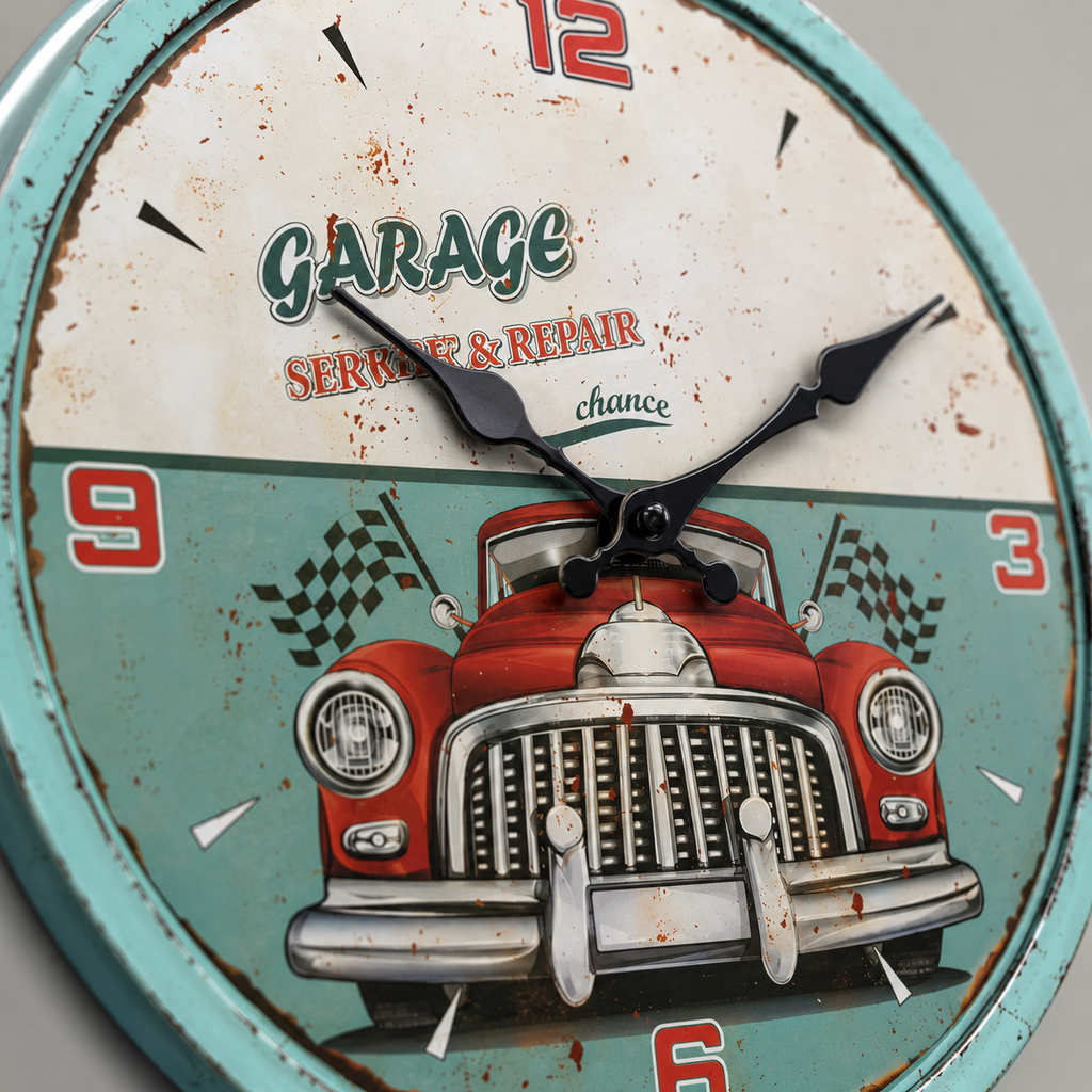 Horloge Murale Rétro Garage Bois Silencieuse – 25, 30, 35, 40 cm