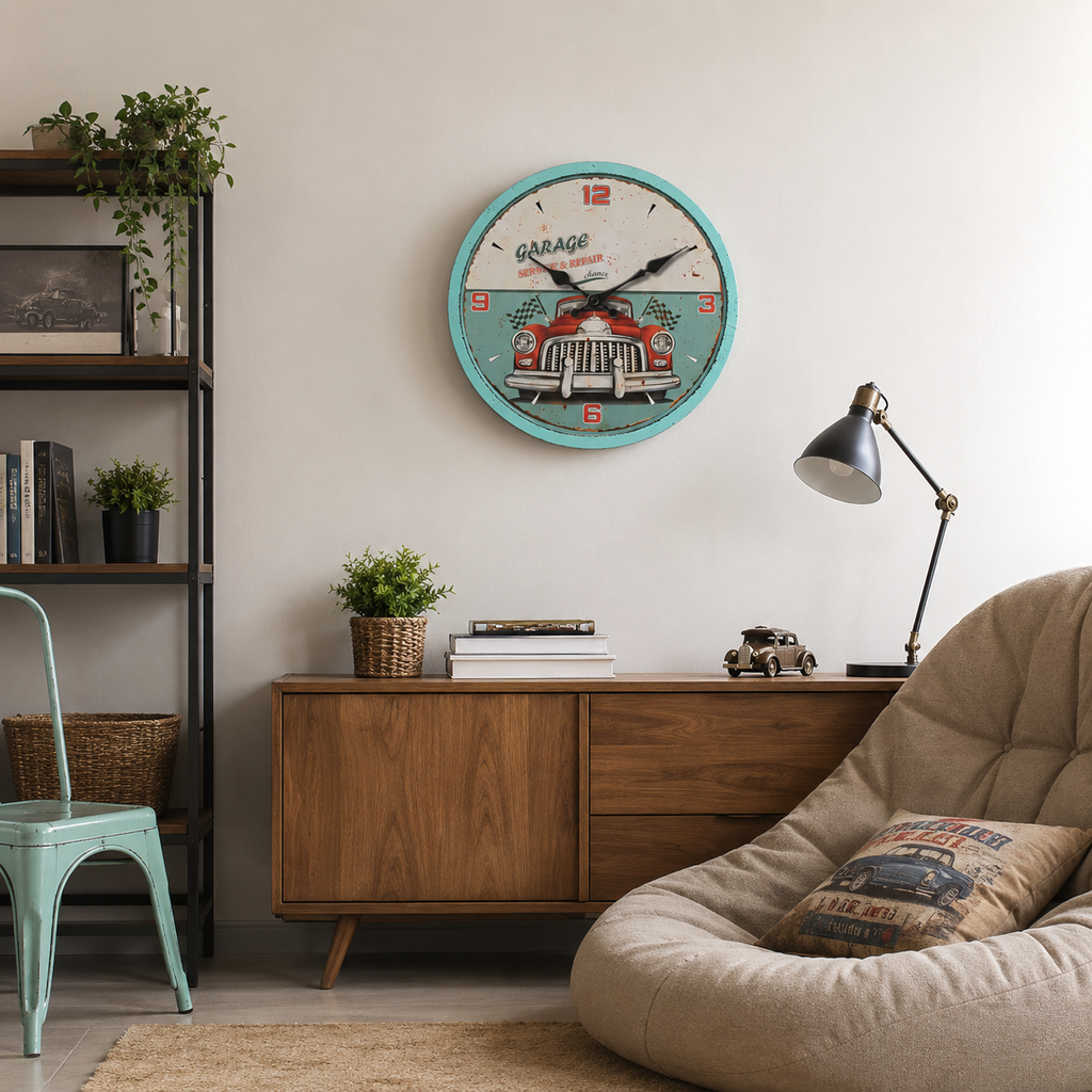 Horloge Murale Rétro Garage Bois Silencieuse – 25, 30, 35, 40 cm