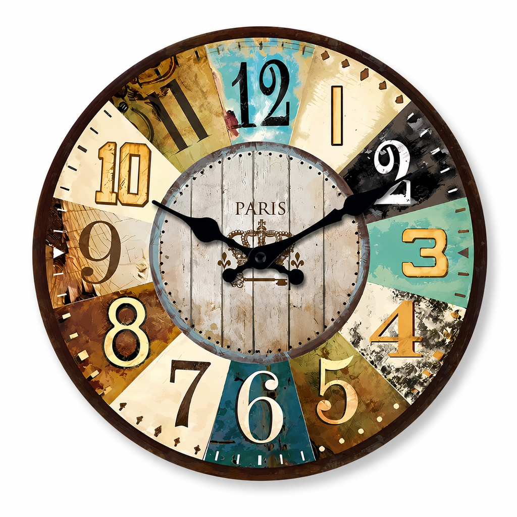 Horloge Murale Colorée Bois Silencieuse – 25, 30, 35, 40 cm
