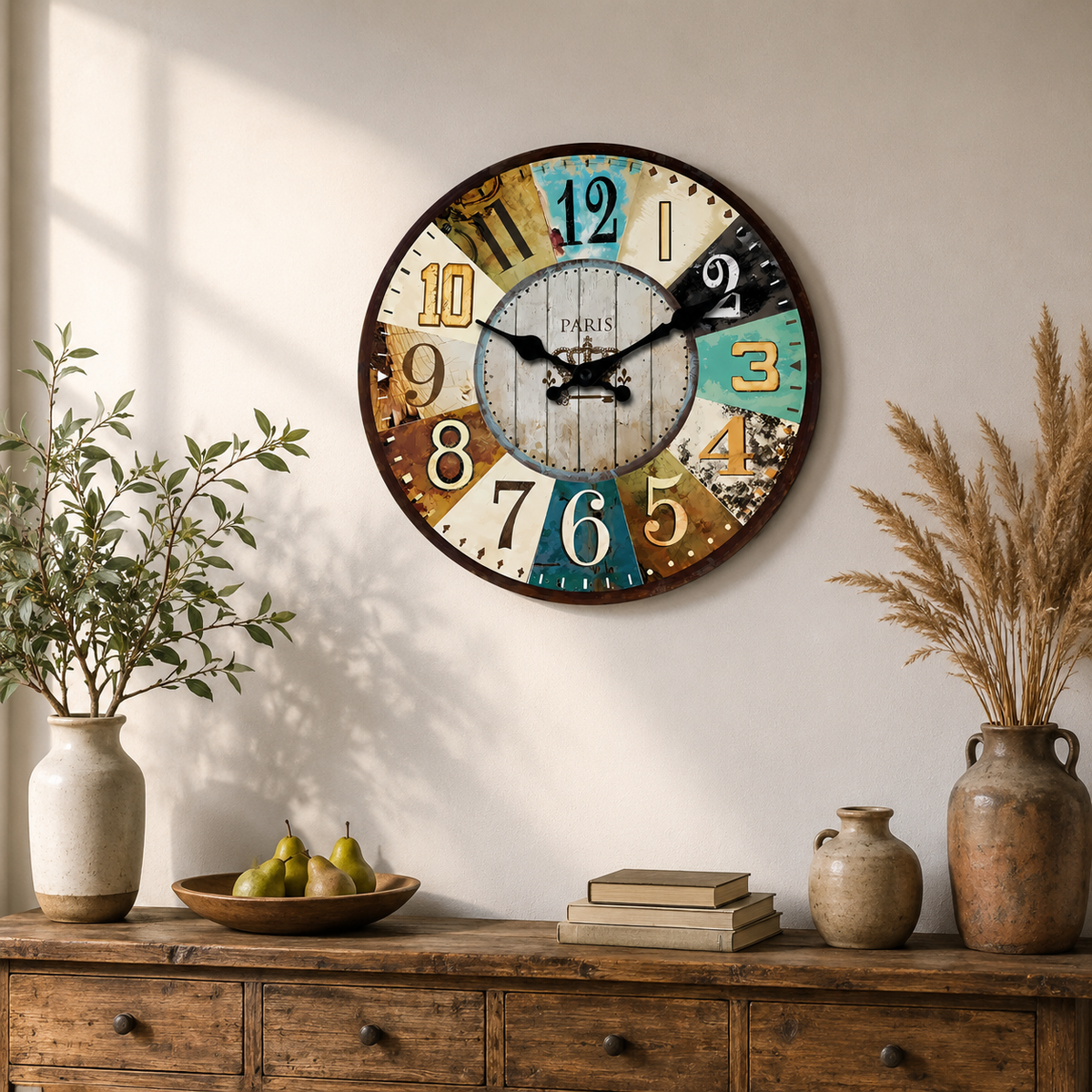 Horloge Murale Colorée Bois Silencieuse – 25, 30, 35, 40 cm