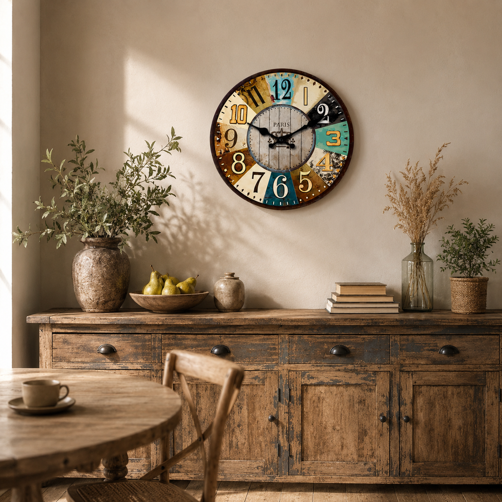 Horloge Murale Colorée Bois Silencieuse – 25, 30, 35, 40 cm