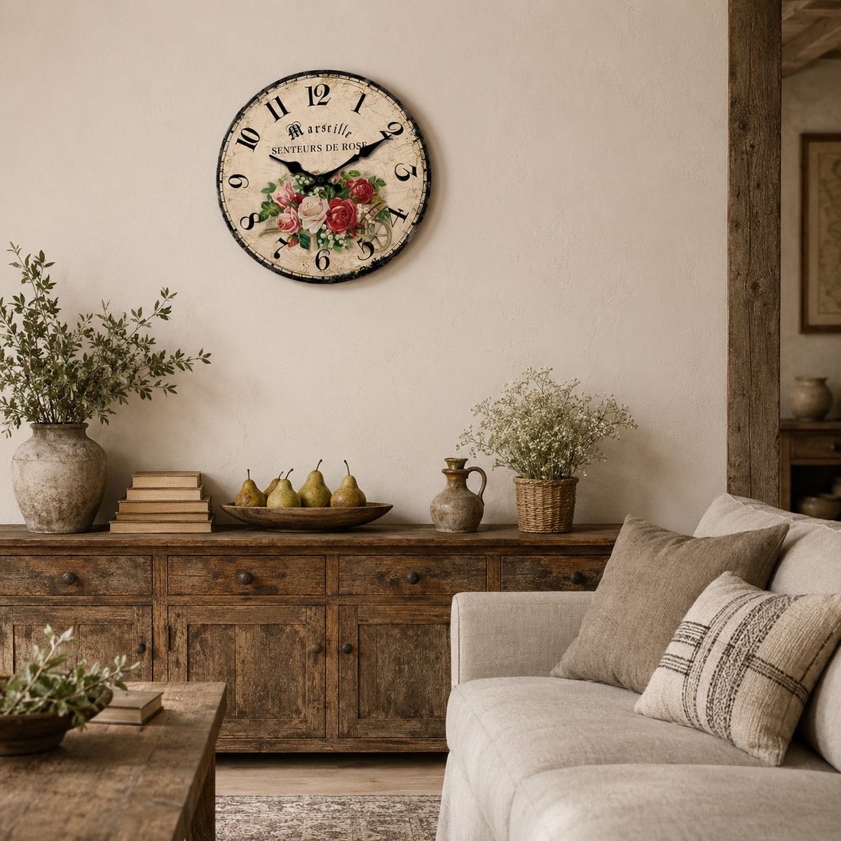 Horloge Murale Fleurie Bois Silencieuse – 25, 30, 35, 40 cm