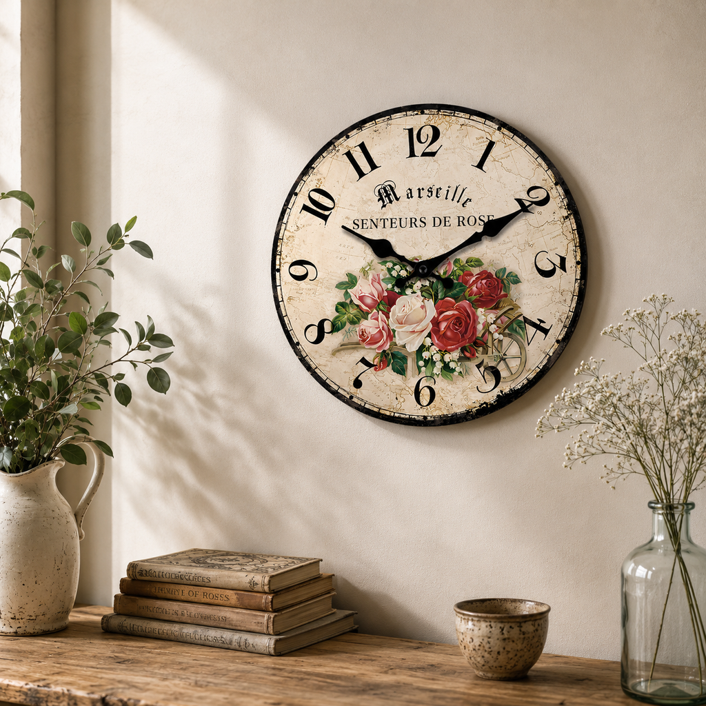 Horloge Murale Fleurie Bois Silencieuse – 25, 30, 35, 40 cm