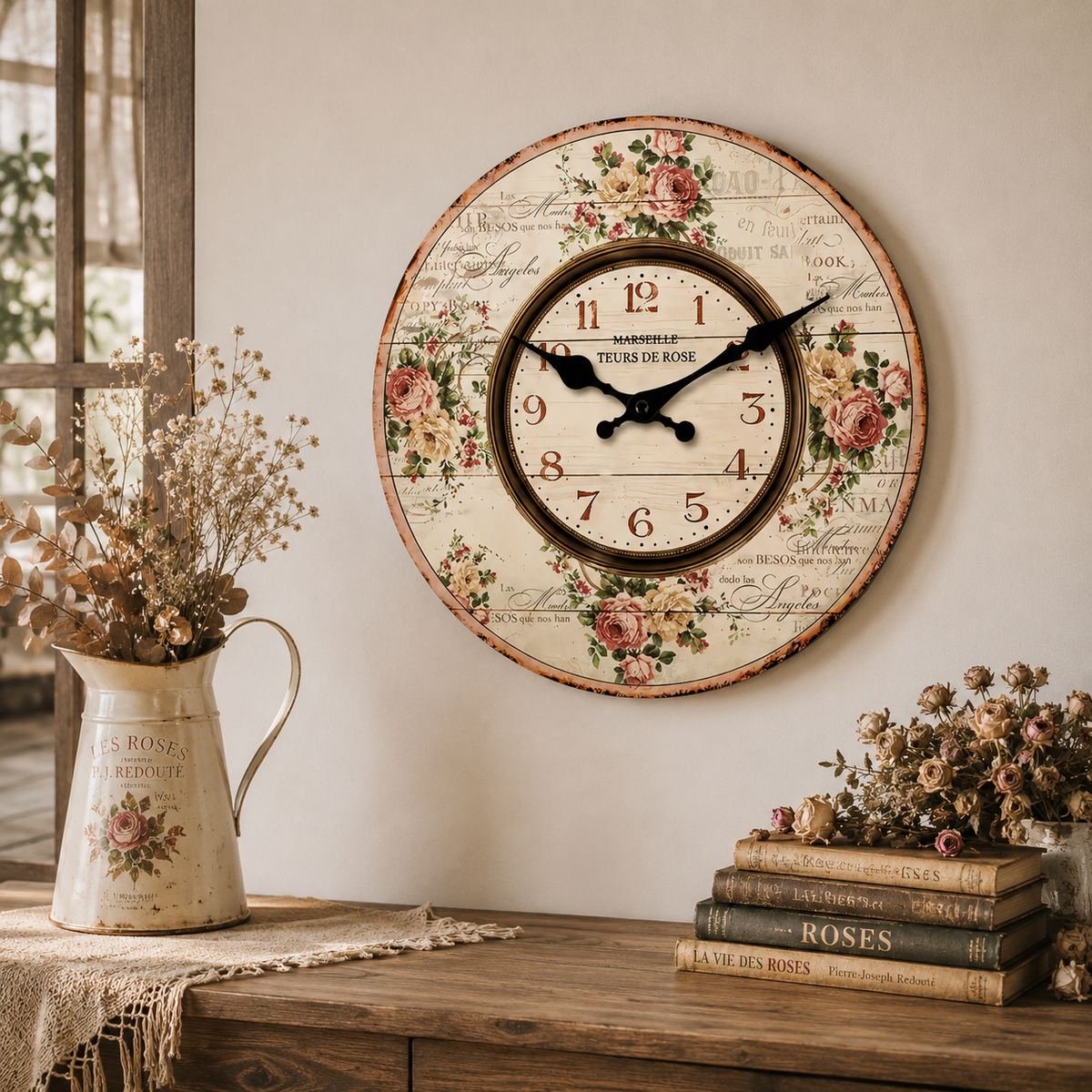 Horloge Murale Romantique Bois Silencieuse – 25, 30, 35, 40 cm