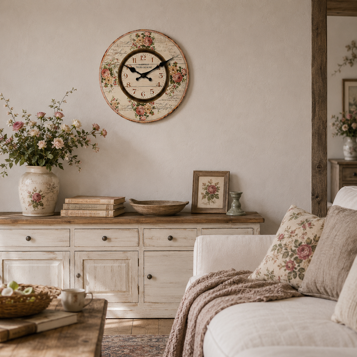 Horloge Murale Romantique Bois Silencieuse – 25, 30, 35, 40 cm