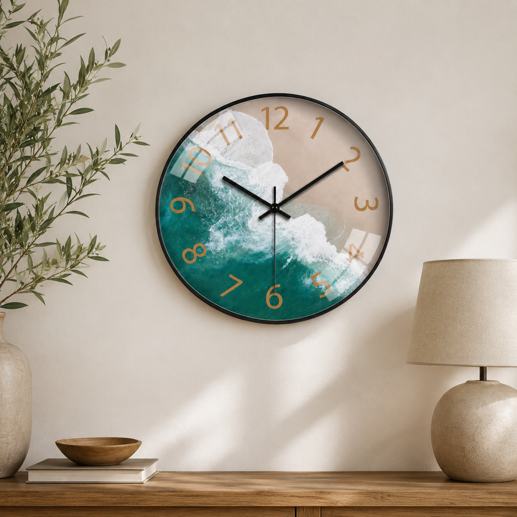 Horloge Murale Paysage Verre Trempé Silencieuse – 20 cm – 10 Modèles