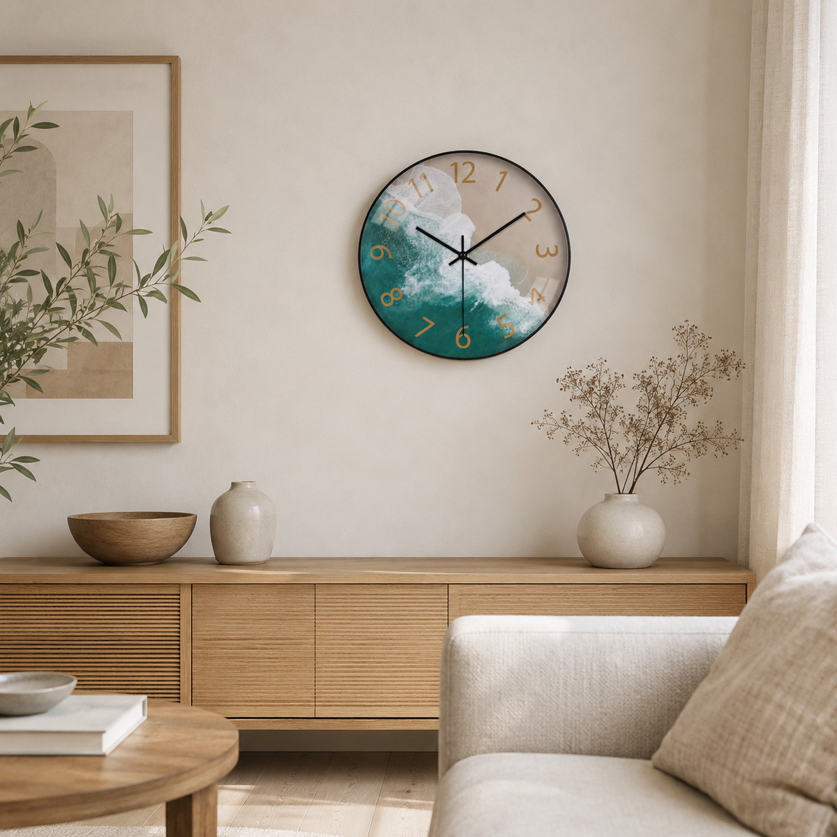 Horloge Murale Paysage Verre Trempé Silencieuse – 20 cm – 10 Modèles