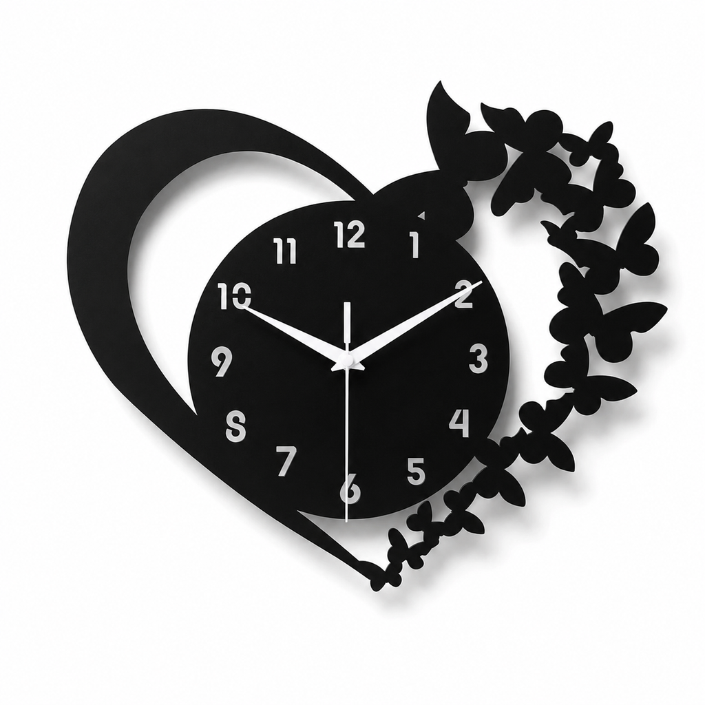 Horloge Murale Cœur Papillons Silencieuse – 30 cm