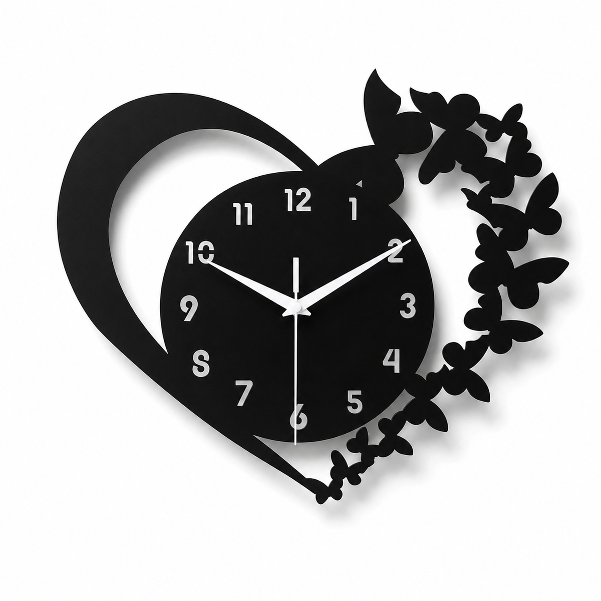 Horloge Murale Cœur Papillons Silencieuse – 30 cm