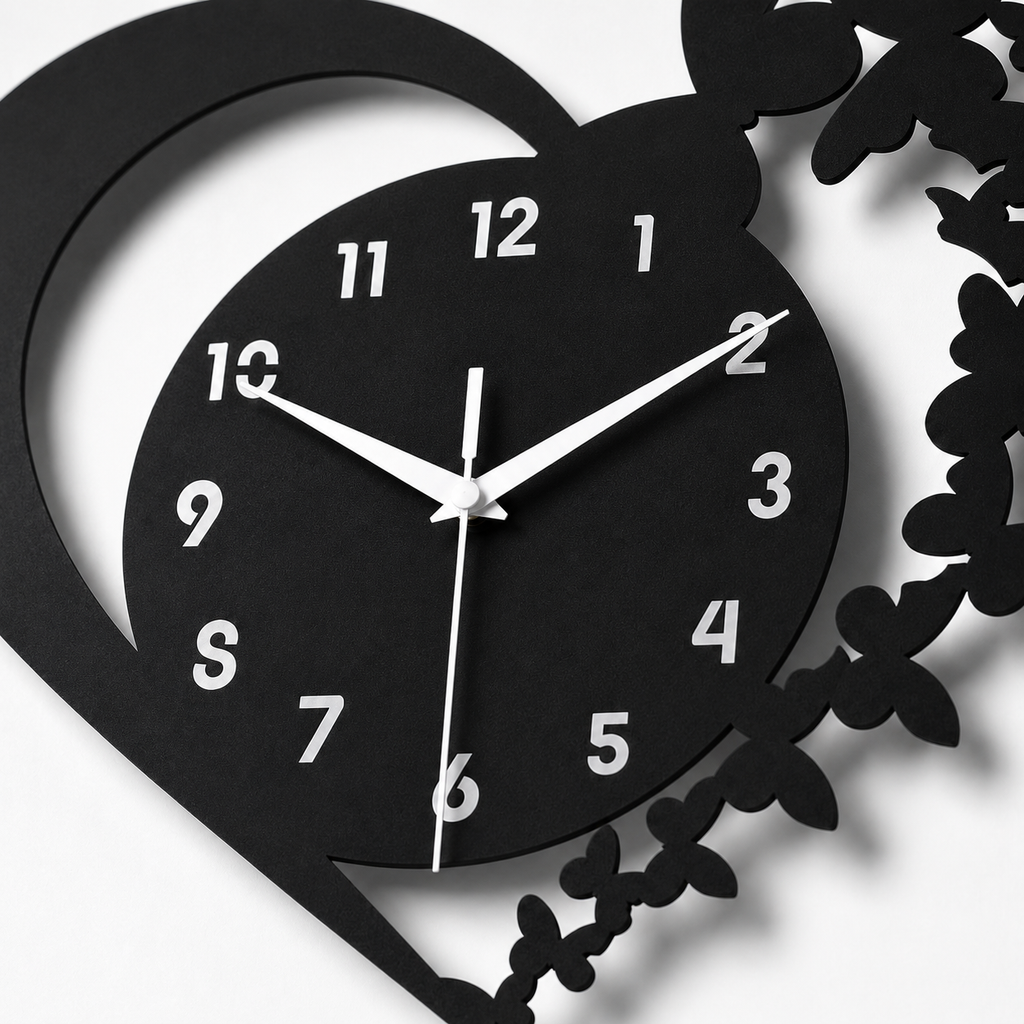Horloge Murale Cœur Papillons Silencieuse – 30 cm