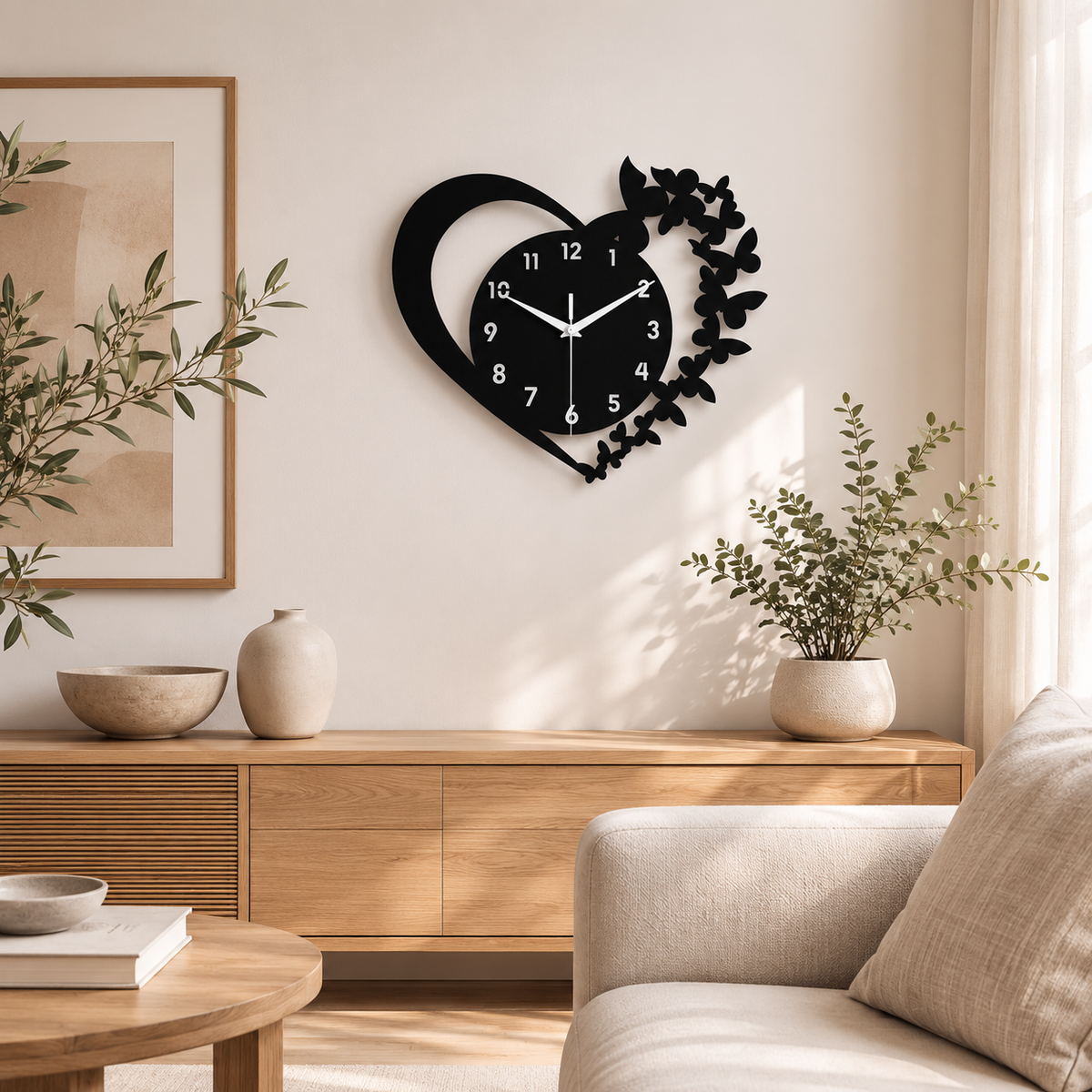 Horloge Murale Cœur Papillons Silencieuse – 30 cm