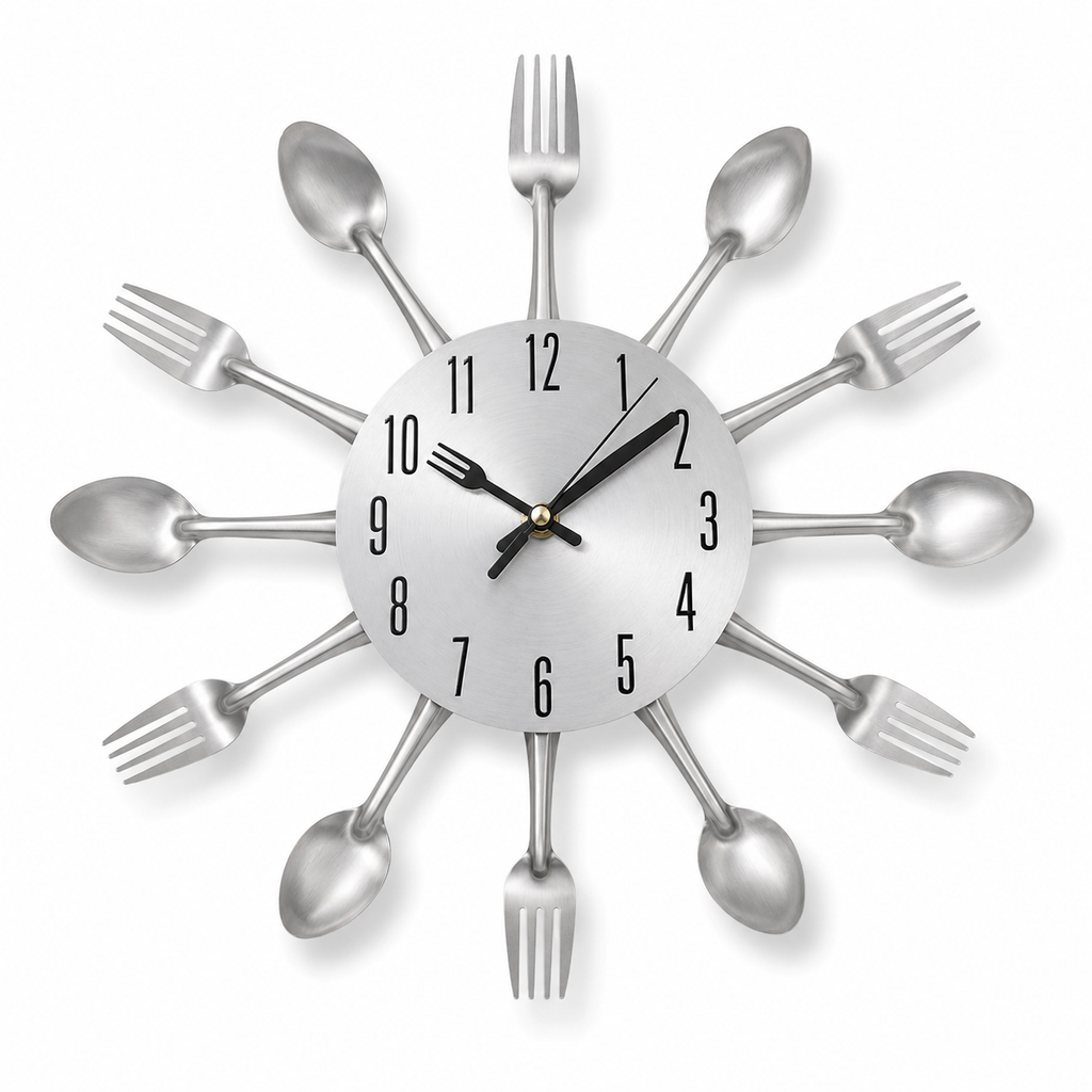 Horloge Murale Cuisine Couverts Métal Silencieuse – 32 cm