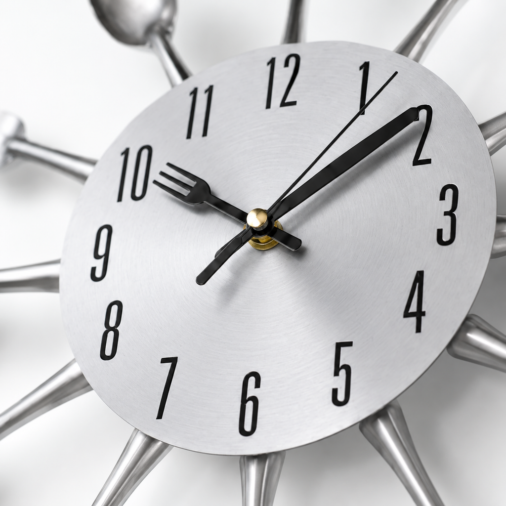 Horloge Murale Cuisine Couverts Métal Silencieuse – 32 cm