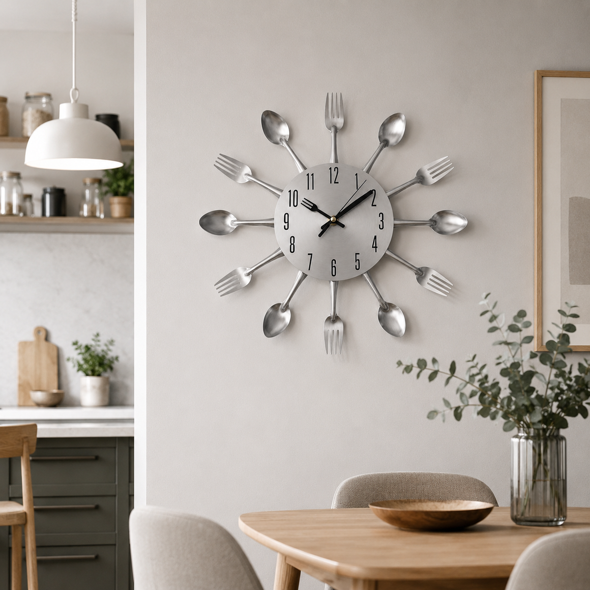 Horloge Murale Cuisine Couverts Métal Silencieuse – 32 cm