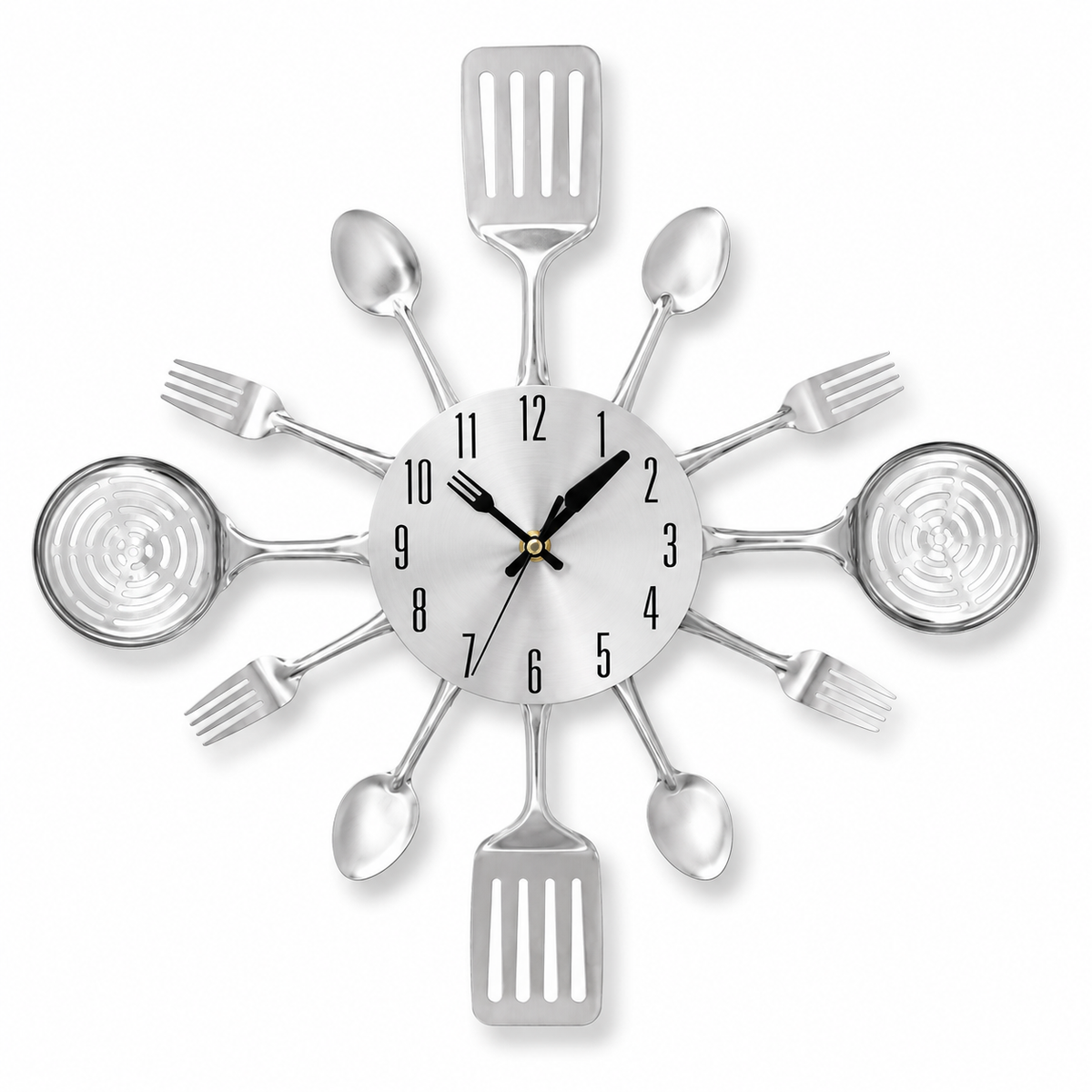 Horloge Murale Cuisine Ustensiles Acier Silencieuse – 36 cm – 2 Modèles