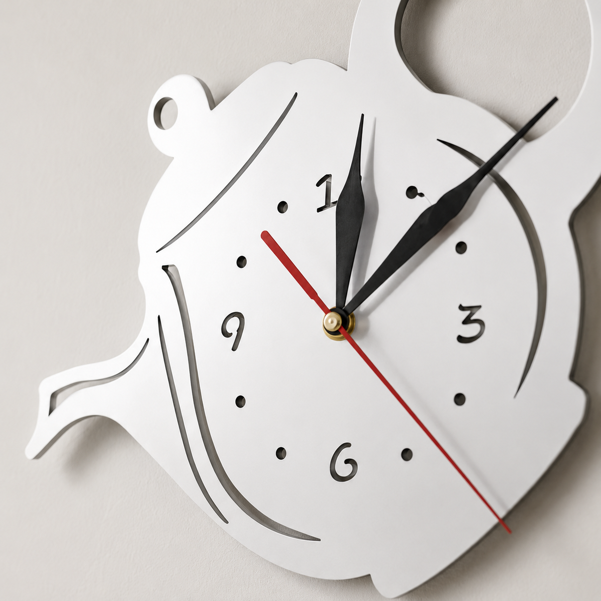 Horloge Murale Théière Acrylique Miroir 40cm Mécanisme Silencieux 3 Modèles