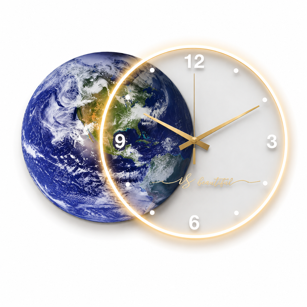 Horloge Murale Acrylique Motif Lune 50cm Mécanisme Silencieux LED ou Sans LED