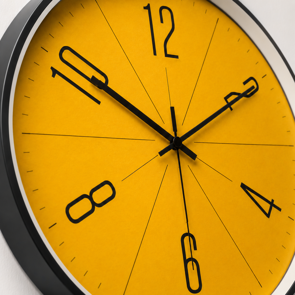 Horloge Murale Ronde 25cm et 30cm Cadran Jaune Moutarde 2 Modèles